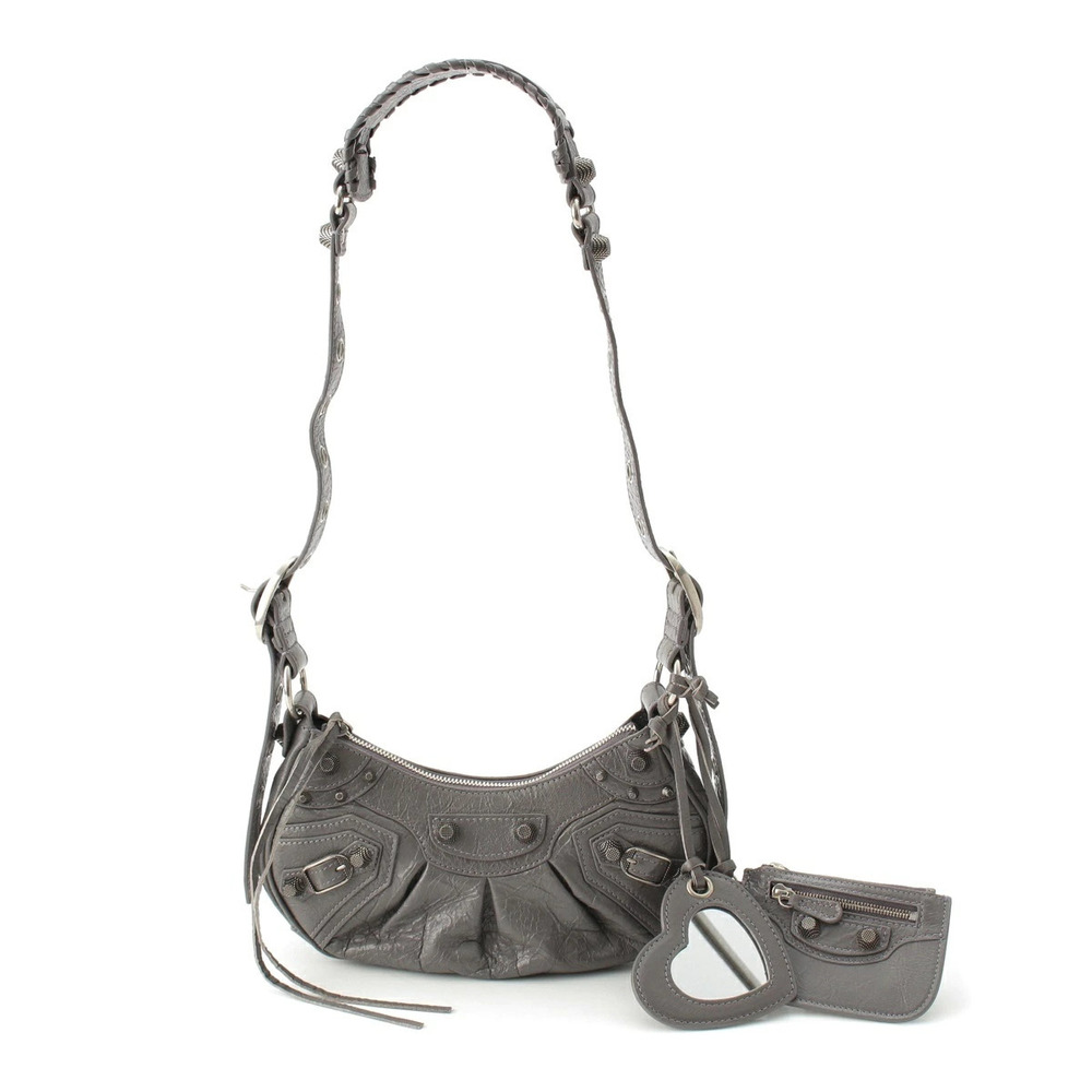 Balenciaga Lucagol Leather Shoulder Bag Gray